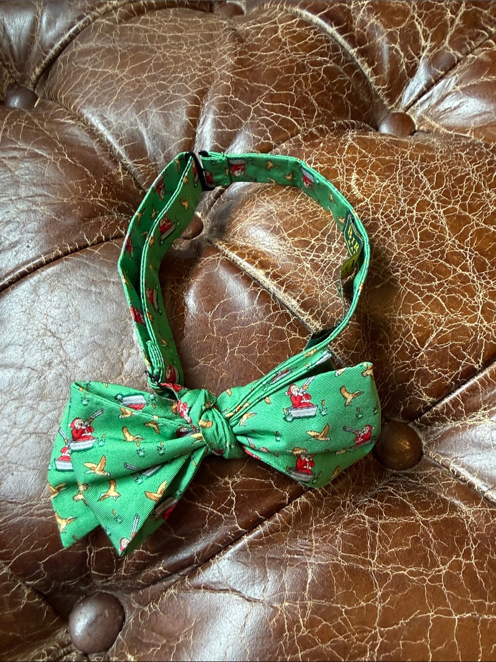 Bird Dog Bay Green Bow Tie with Santa and Duck Hunting Print